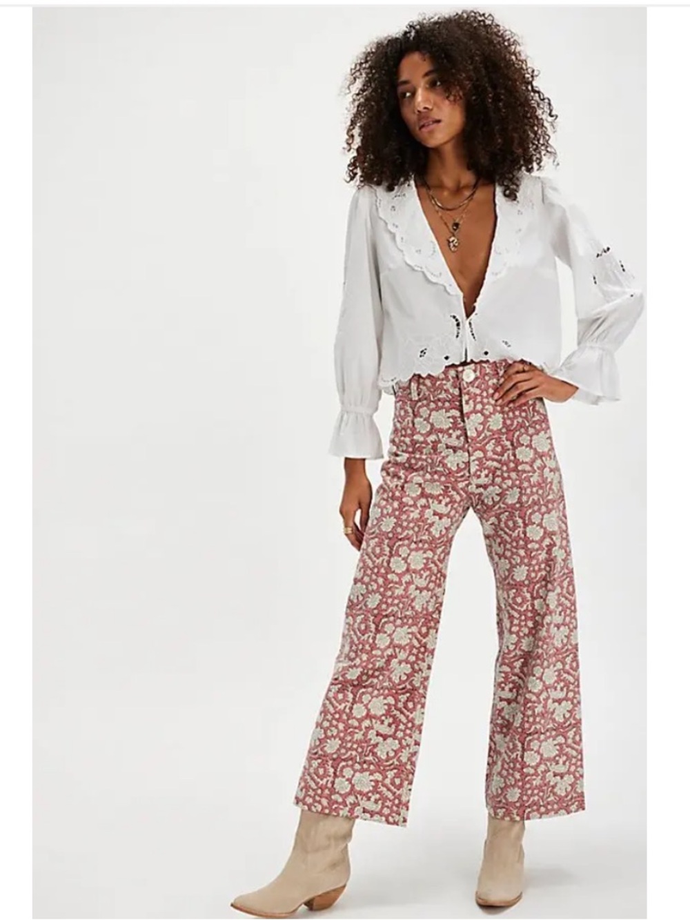 SZ BlockPrints Disco High-Rise Wide-Leg Pants in Rose Paisley Small